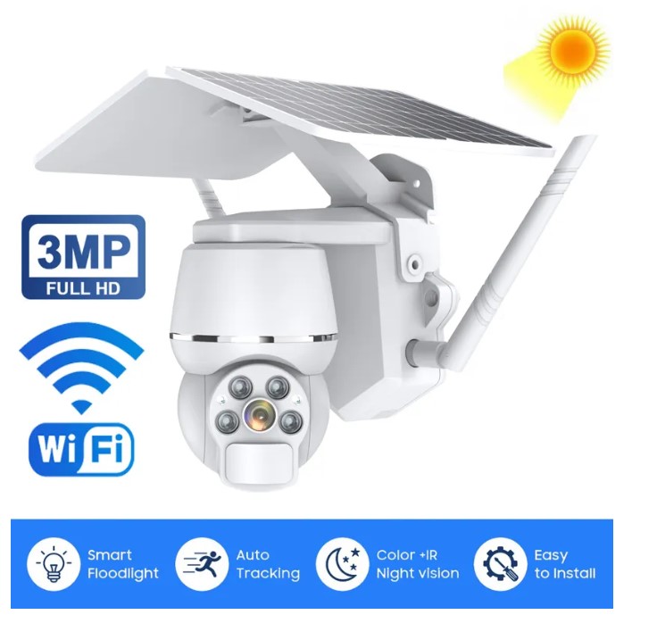 wireless 3MP solar power camera WiFi version with 32GB memory card WHITE